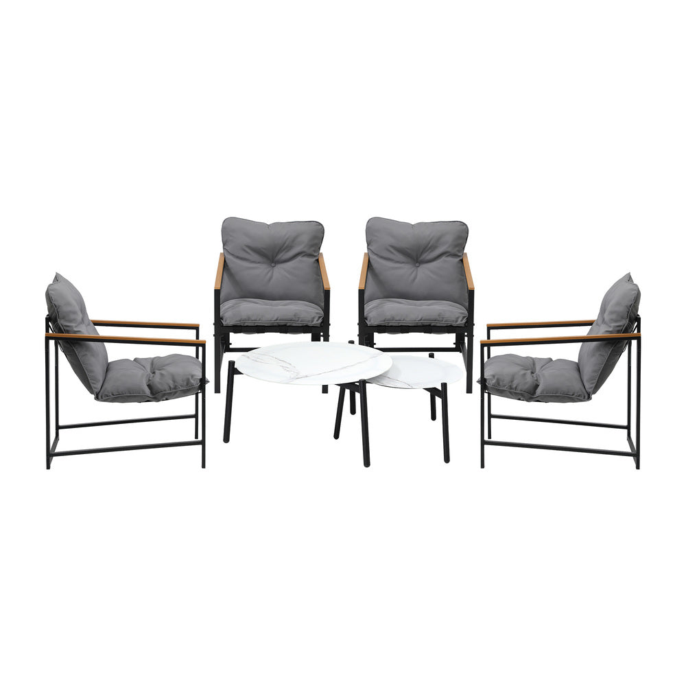 Livsip 6PC Outdoor Patio Set Round White Marble Table Sets with Chairs