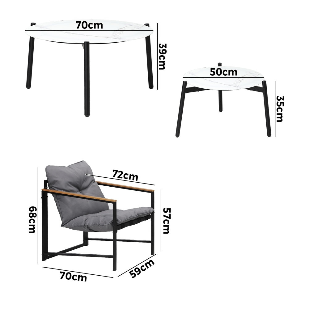 Livsip 6PC Outdoor Patio Set Round White Marble Table Sets with Chairs