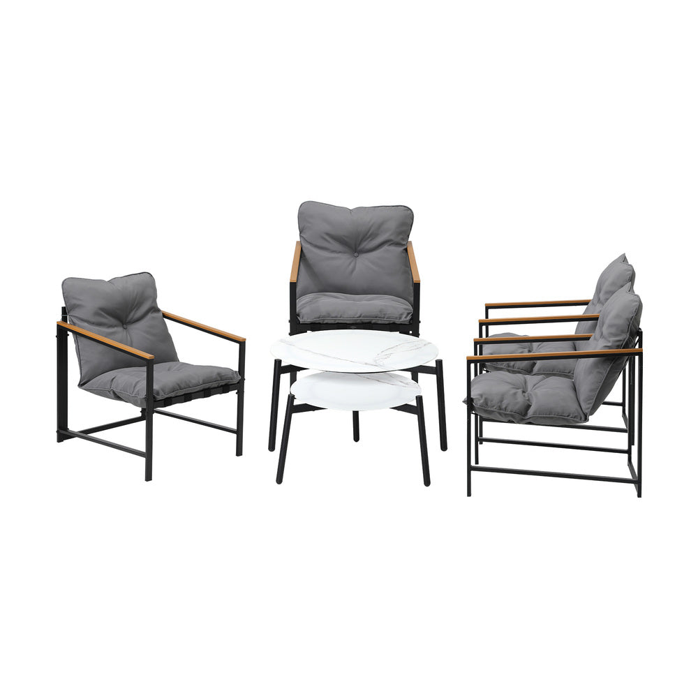 Livsip 6PC Outdoor Patio Set Round White Marble Table Sets with Chairs