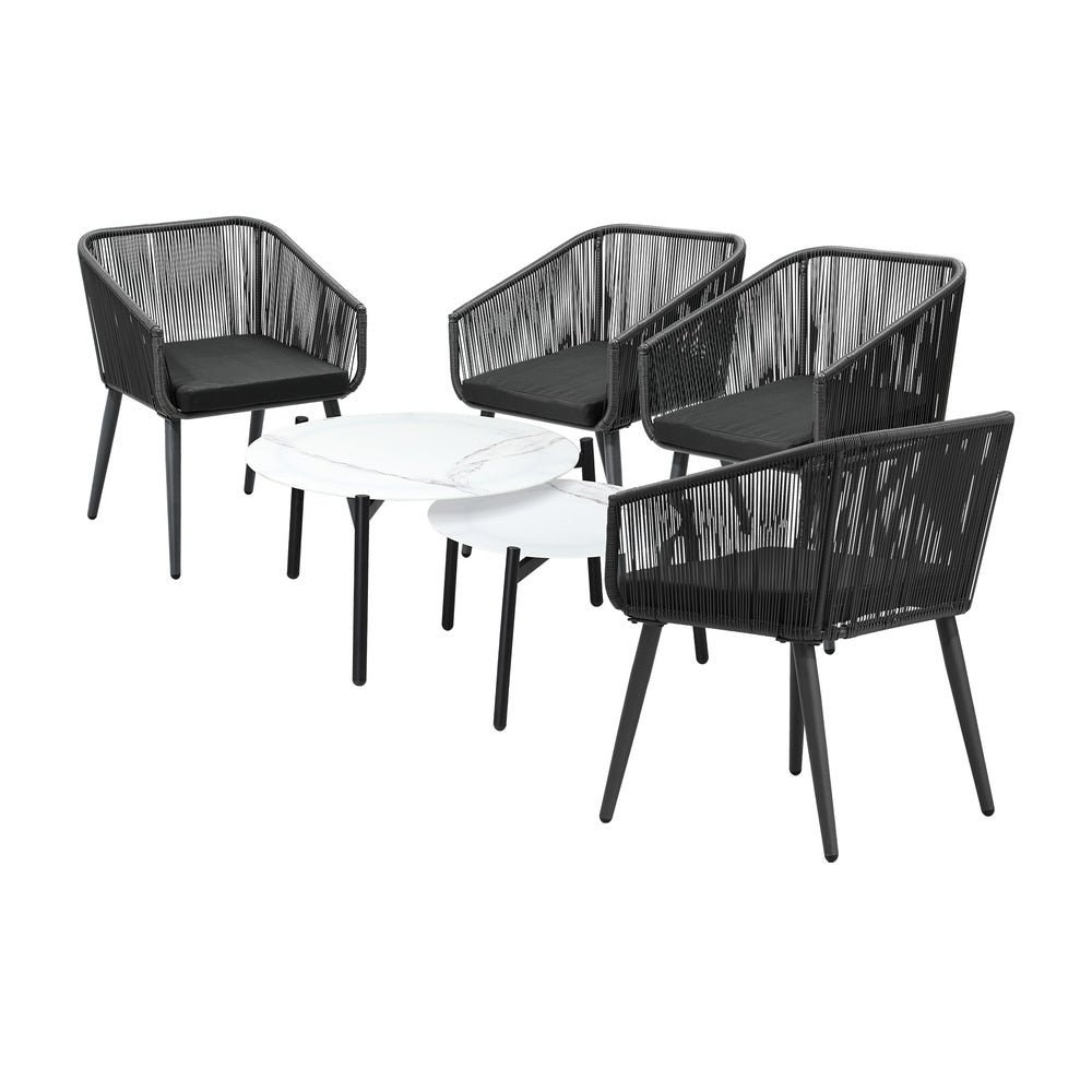 Livsip 6PC Outdoor Patio Set 2 Coffee Table with Grey Chairs