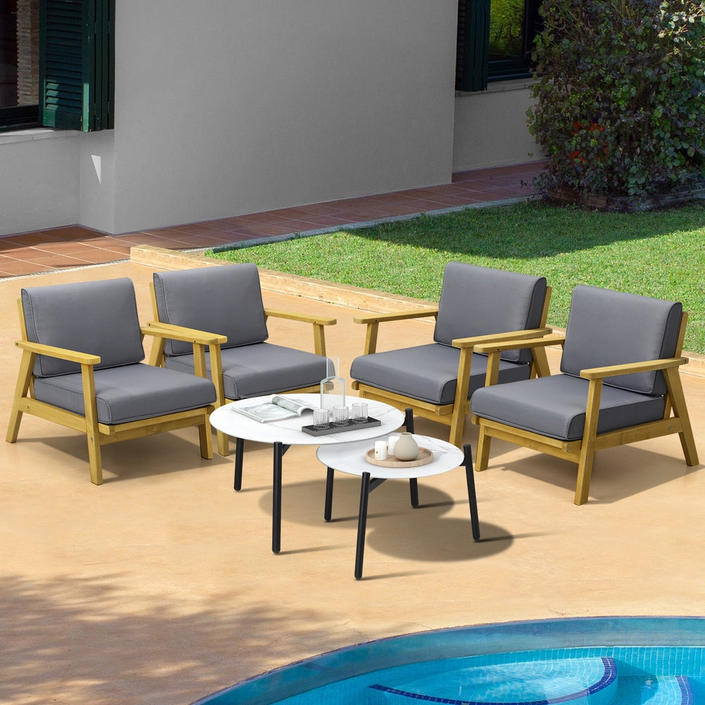 Livsip Outdoor Lounge Set 2pc White Coffee Side Table Sets with Chairs