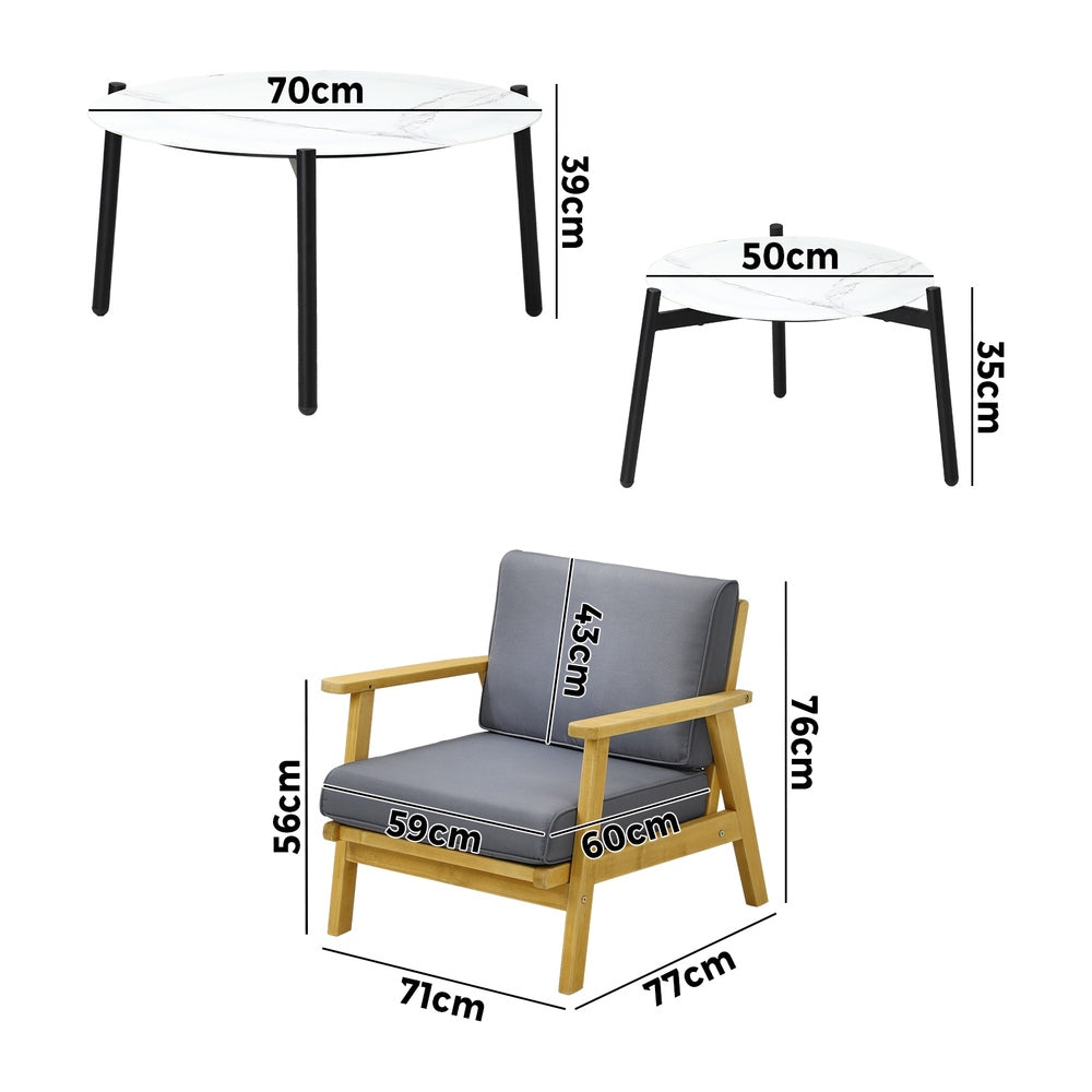 Livsip Outdoor Lounge Set 2pc White Coffee Side Table Sets with Chairs