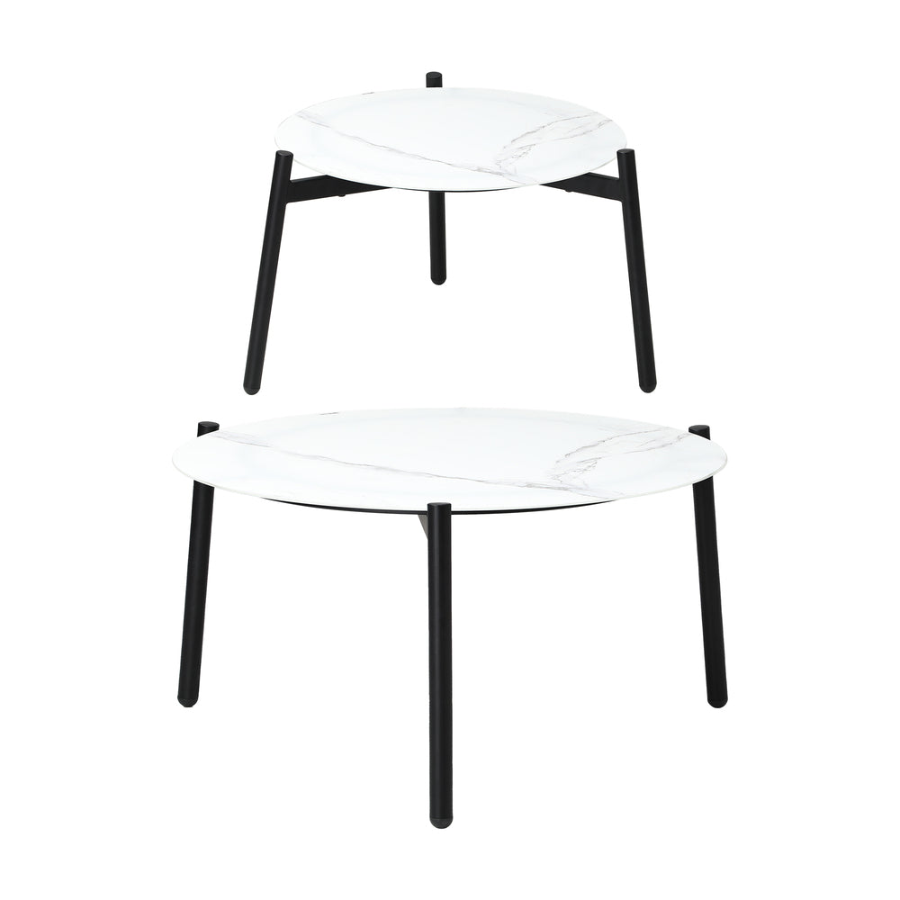 Livsip Outdoor Lounge Set 2pc White Coffee Side Table Sets with Chairs