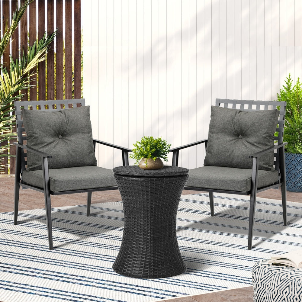 Livsip Outdoor Furniture Setting Ice Bucket Black Table 2 Seater