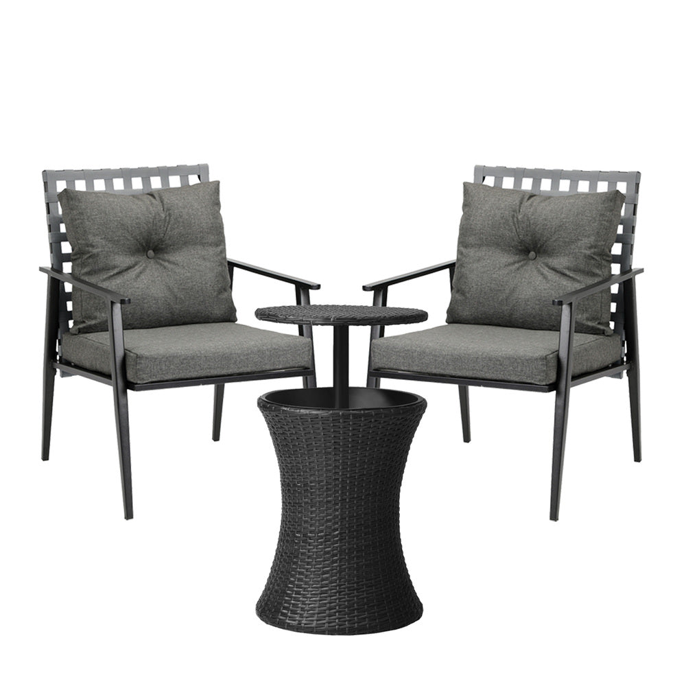 Livsip Outdoor Furniture Setting Ice Bucket Black Table 2 Seater