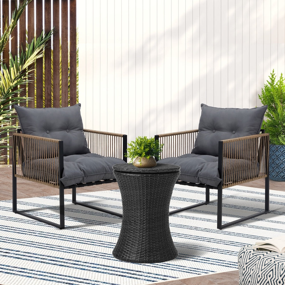 Livsip Outdoor Patio Set Ice Bucket Black Table Rattan Bistro Set 3pcs