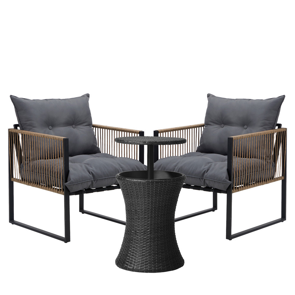 Livsip Outdoor Patio Set Ice Bucket Black Table Rattan Bistro Set 3pcs