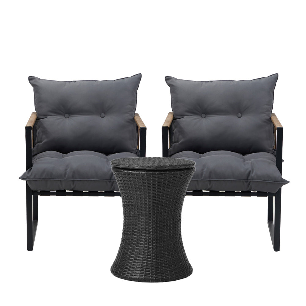 Livsip Outdoor Patio Set Ice Bucket Black Table Rattan Bistro Set 3pcs