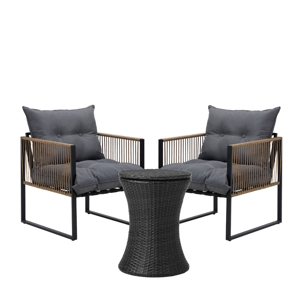 Livsip Outdoor Patio Set Ice Bucket Black Table Rattan Bistro Set 3pcs