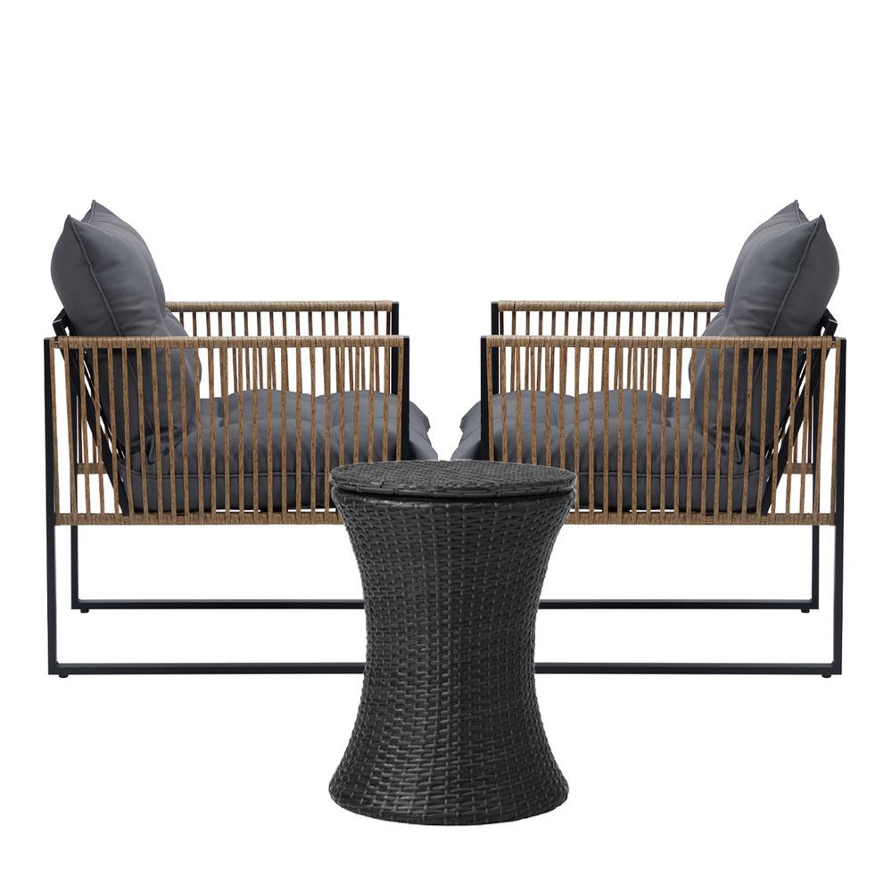 Livsip Outdoor Patio Set Ice Bucket Black Table Rattan Bistro Set 3pcs