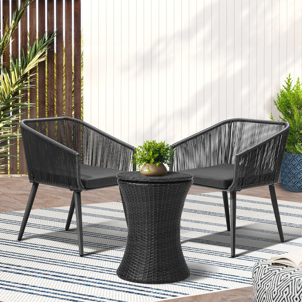 Livsip 3PCS Outdoor Lounge Setting Ice Bucket Black Adjustable Table