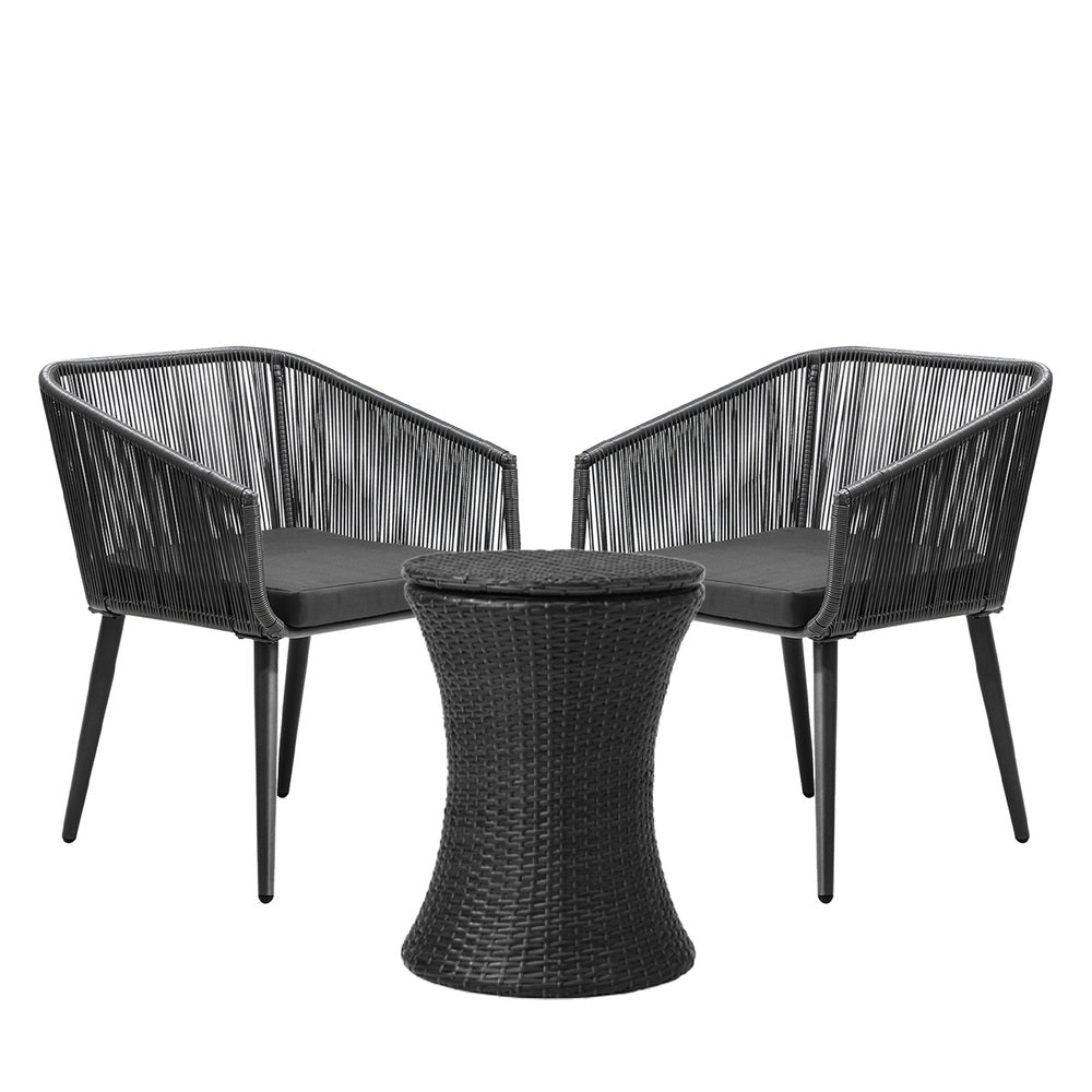 Livsip 3PCS Outdoor Lounge Setting Ice Bucket Black Adjustable Table