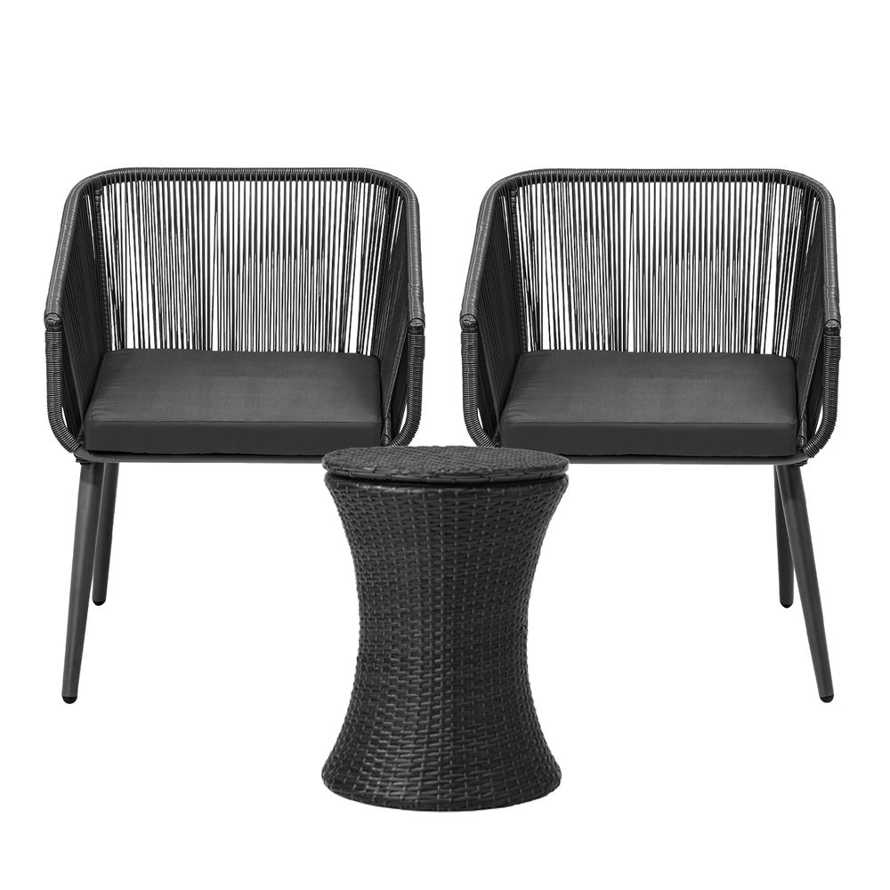 Livsip 3PCS Outdoor Lounge Setting Ice Bucket Black Adjustable Table