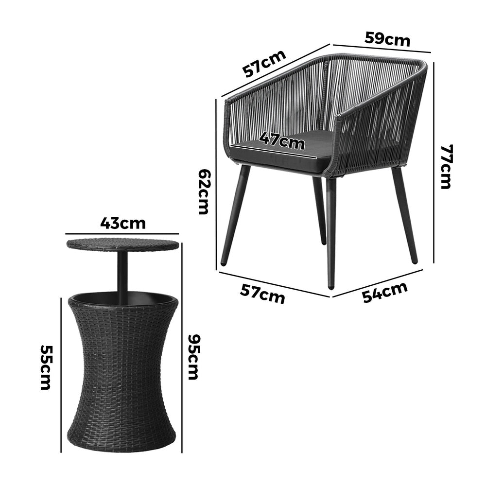 Livsip 3PCS Outdoor Lounge Setting Ice Bucket Black Adjustable Table