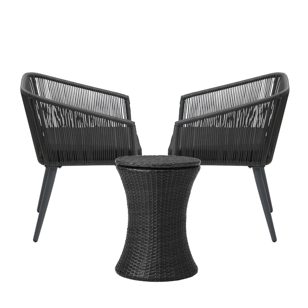 Livsip 3PCS Outdoor Lounge Setting Ice Bucket Black Adjustable Table