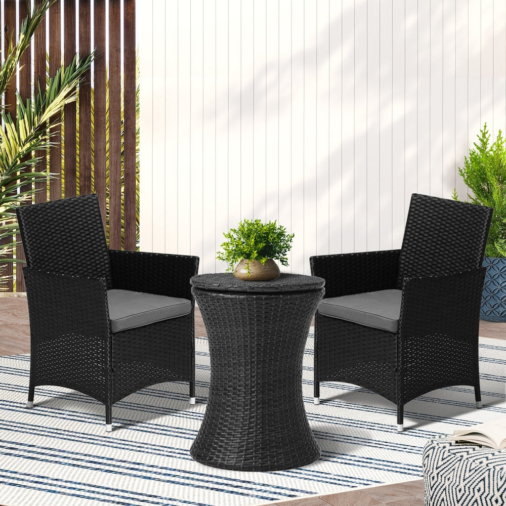 Livsip Outdoor Patio Set Ice Bucket Table Black Bistro Setting 3pcs