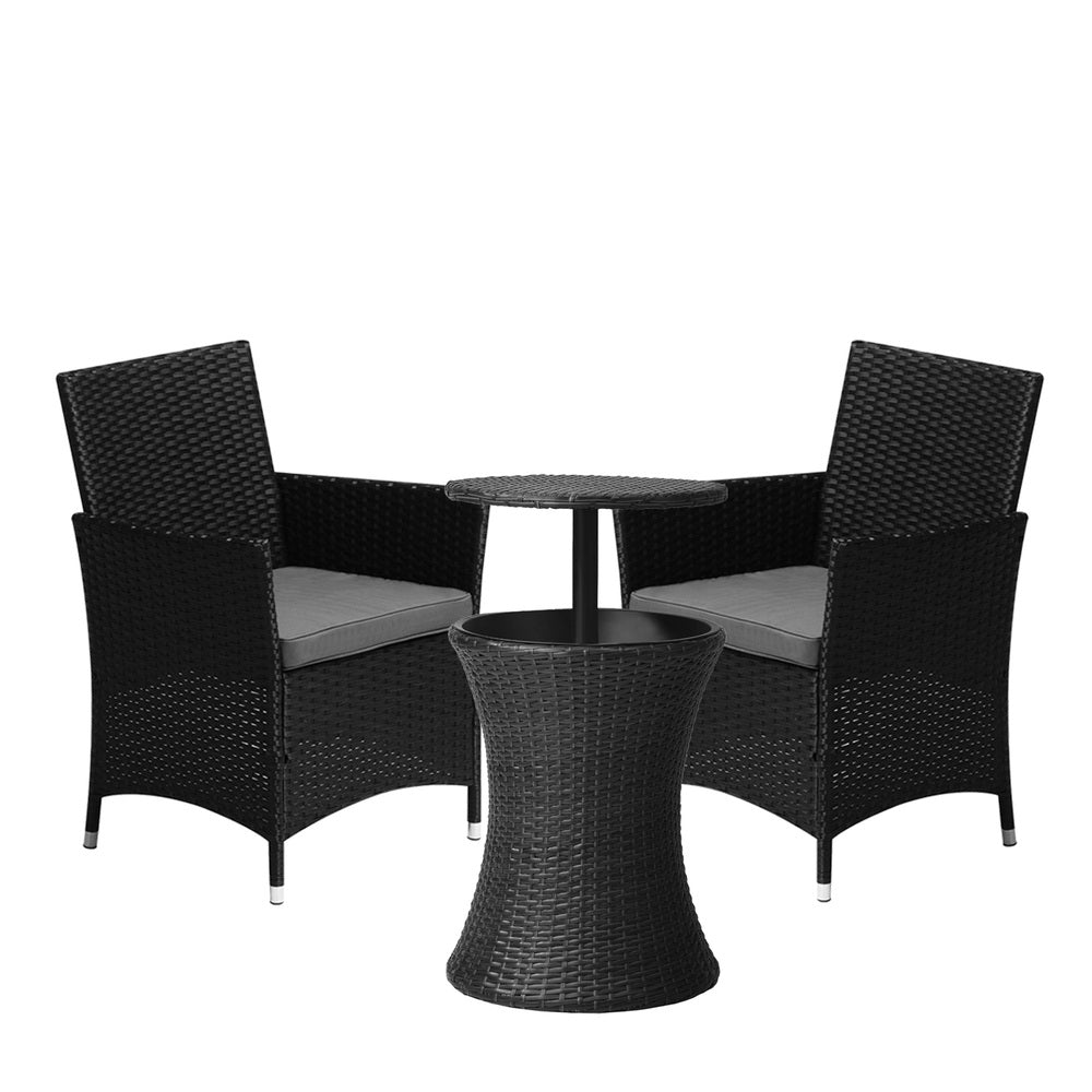 Livsip Outdoor Patio Set Ice Bucket Table Black Bistro Setting 3pcs
