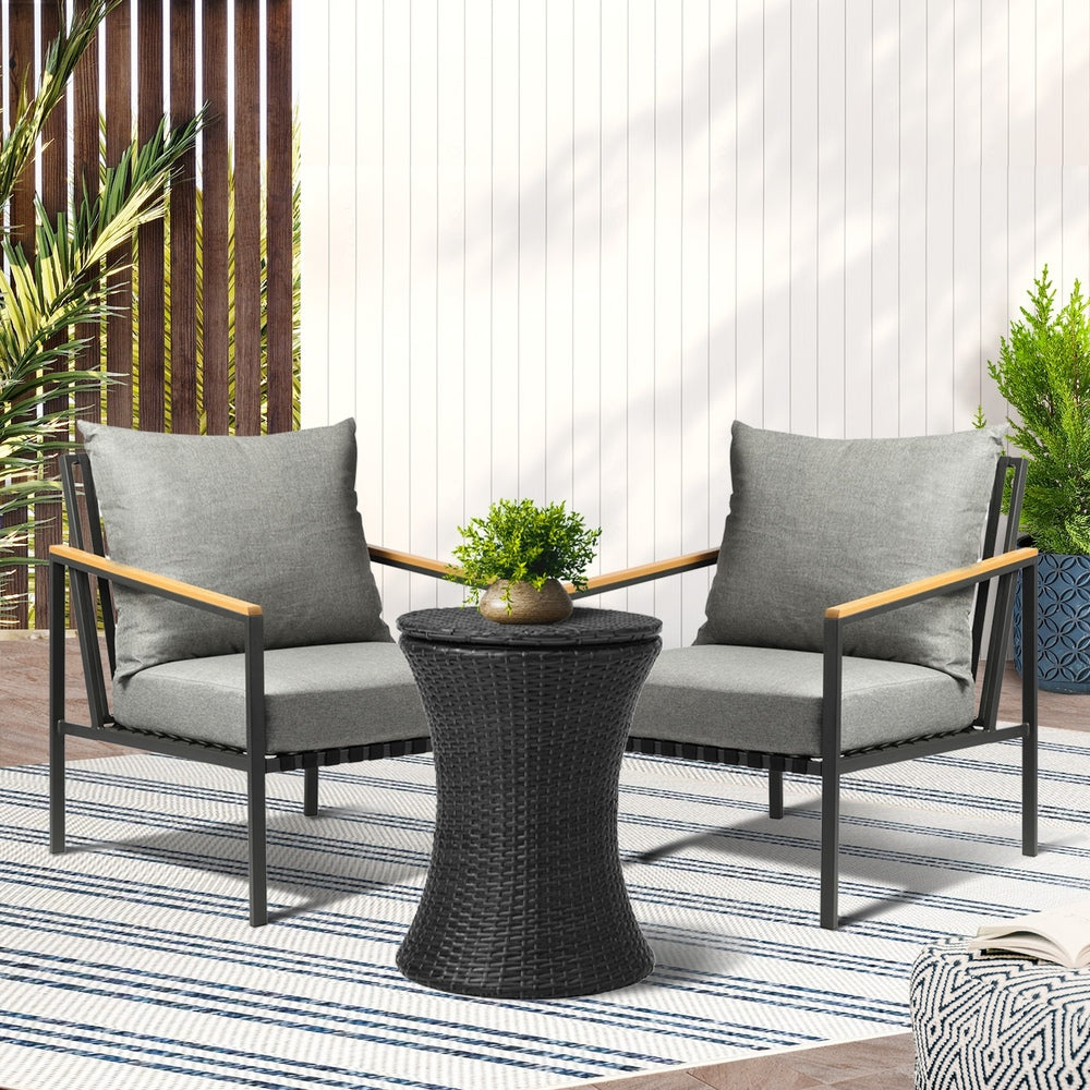 Livsip Outdoor Patio Set Ice Bucket Black Table Sofa Setting 3pcs