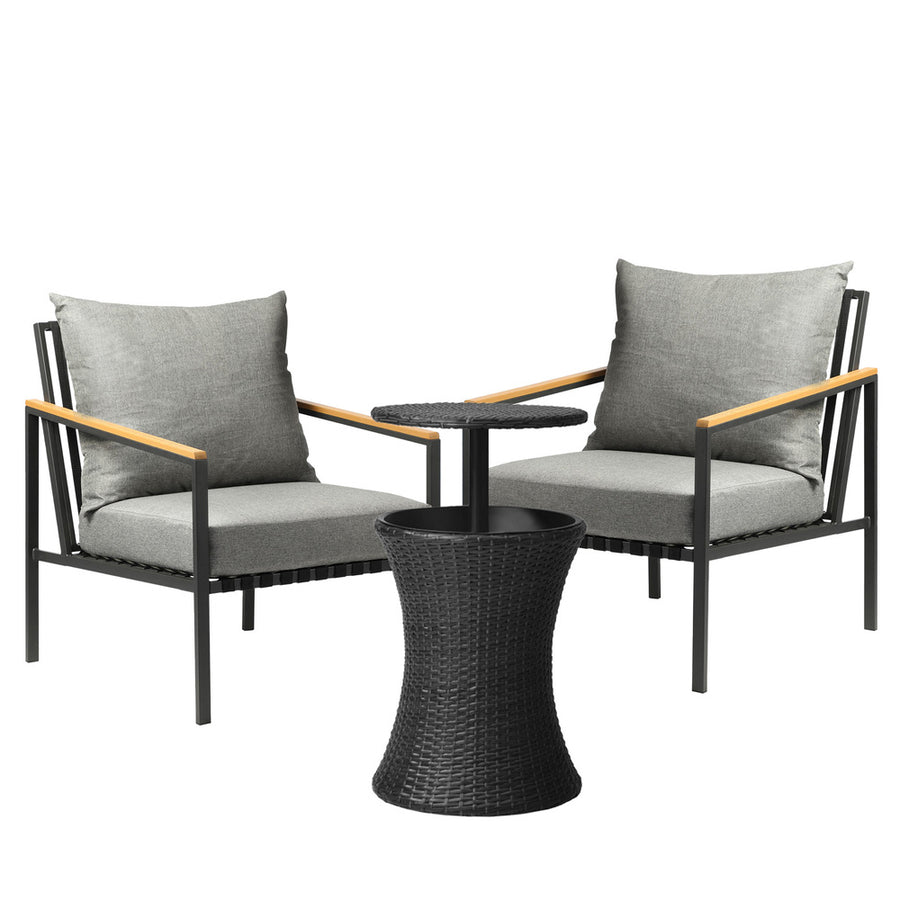 Livsip Outdoor Patio Set Ice Bucket Black Table Sofa Setting 3pcs