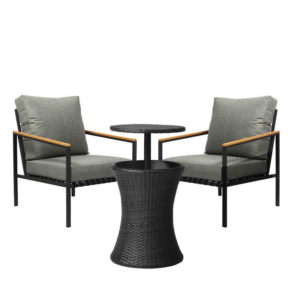 Livsip Outdoor Patio Set Ice Bucket Black Adjustable Table Sofa Set 3pcs