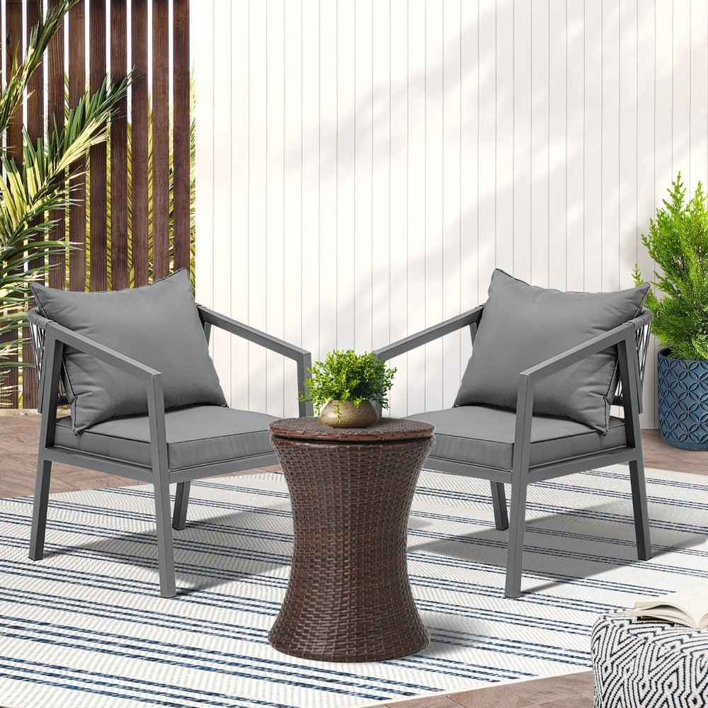Livsip Outdoor Patio Set Ice Bucket Brown Table Bistro Setting 3pcs