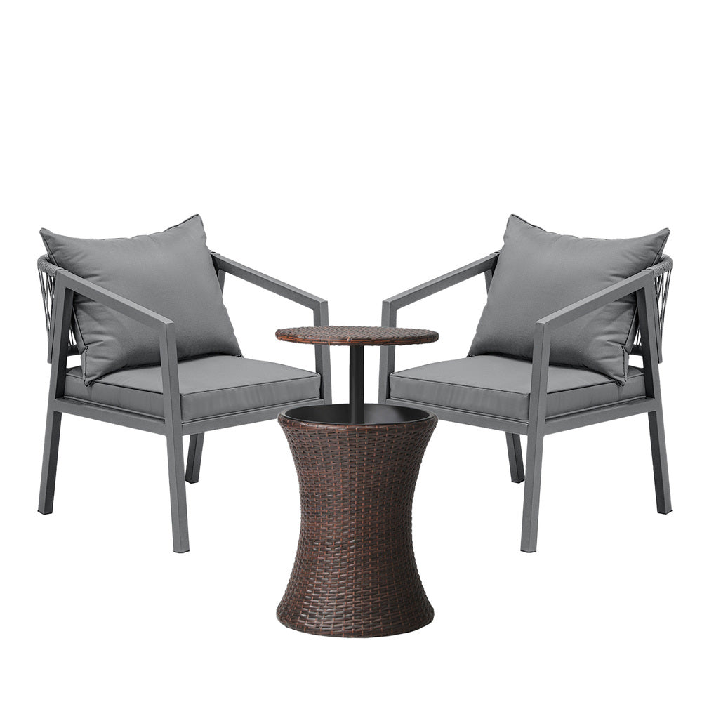 Livsip Outdoor Patio Set Ice Bucket Brown Table Bistro Setting 3pcs