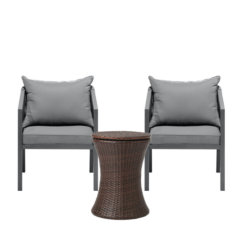 Livsip Outdoor Patio Set Ice Bucket Brown Table Bistro Setting 3pcs