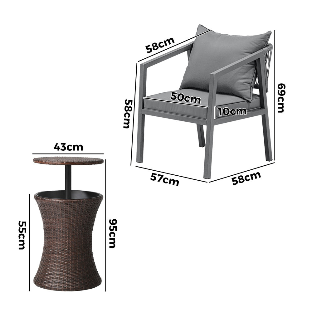 Livsip Outdoor Patio Set Ice Bucket Brown Table Bistro Setting 3pcs