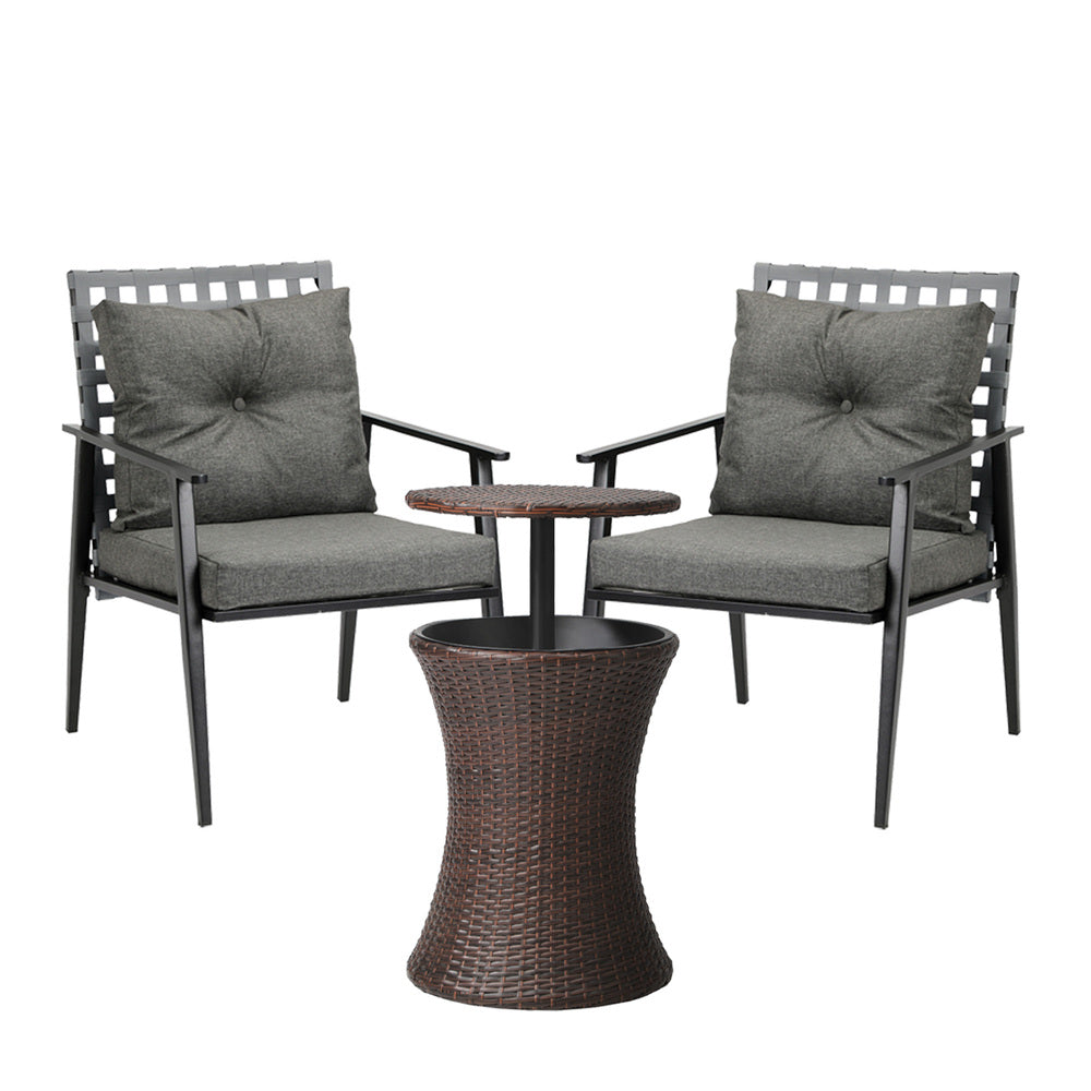 Livsip Outdoor Patio Set Ice Bucket Brown Table 2 Seater Bistro Set
