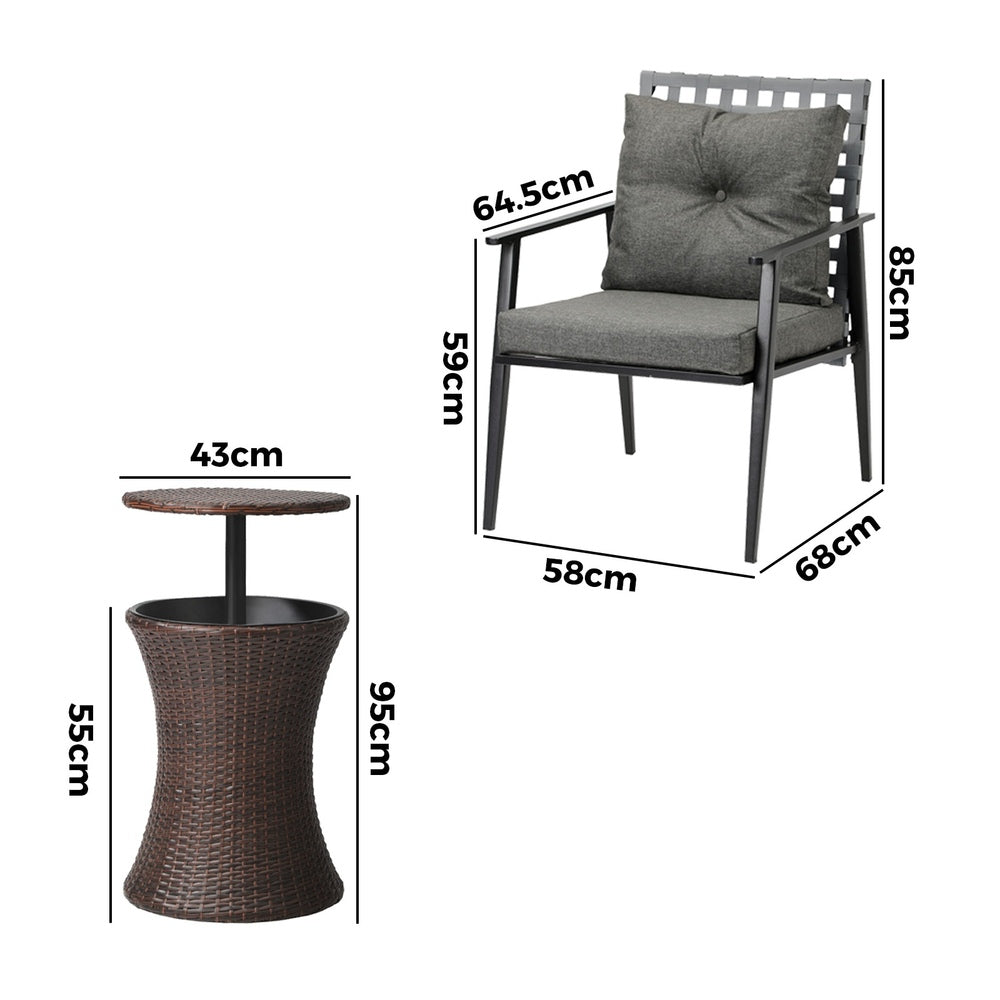 Livsip Outdoor Patio Set Ice Bucket Brown Table 2 Seater Bistro Set