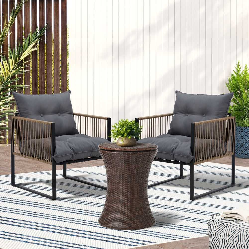 Livsip Outdoor Patio Set Ice Bucket Brown Table Rattan Bistro Set 3pcs