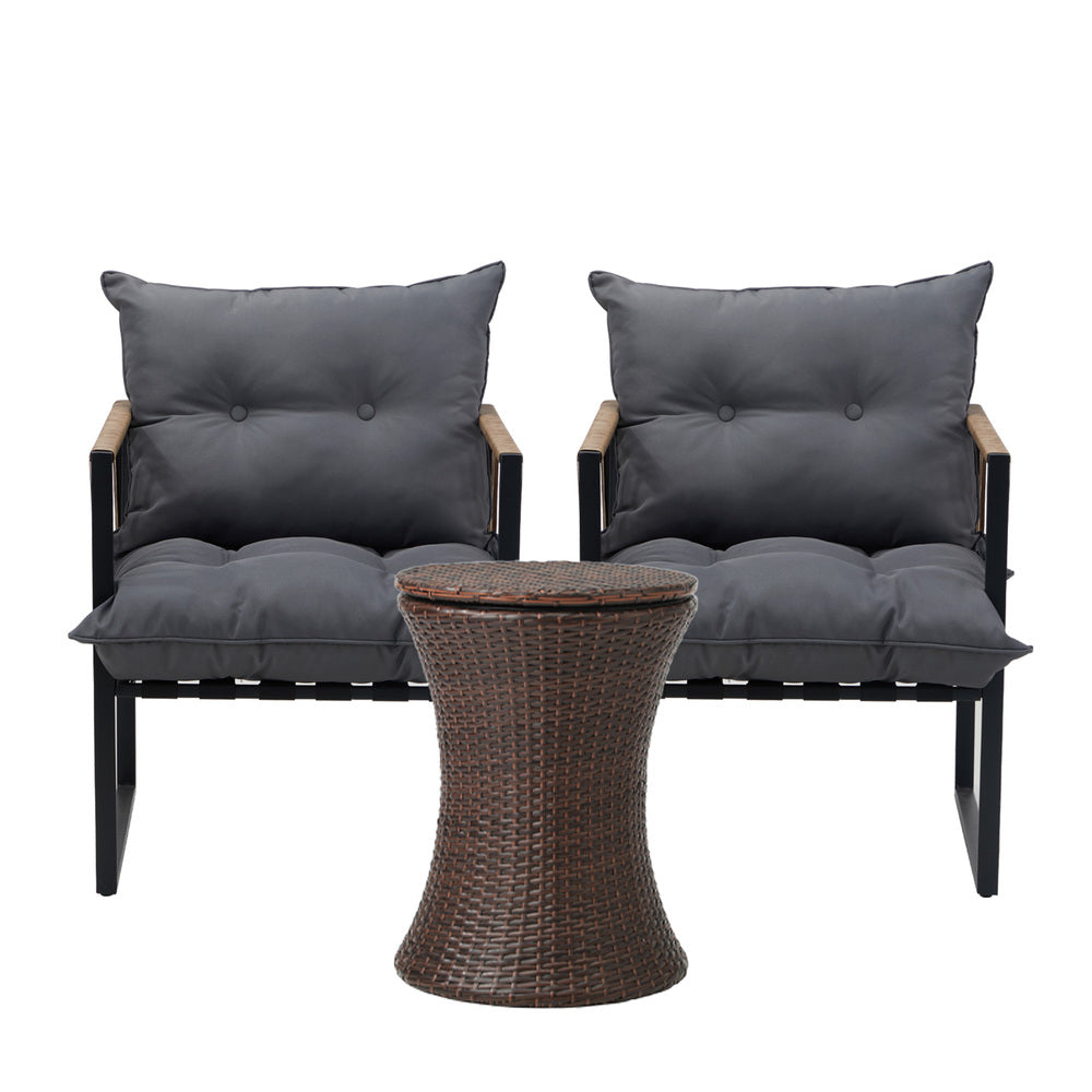 Livsip Outdoor Patio Set Ice Bucket Brown Table Rattan Bistro Set 3pcs