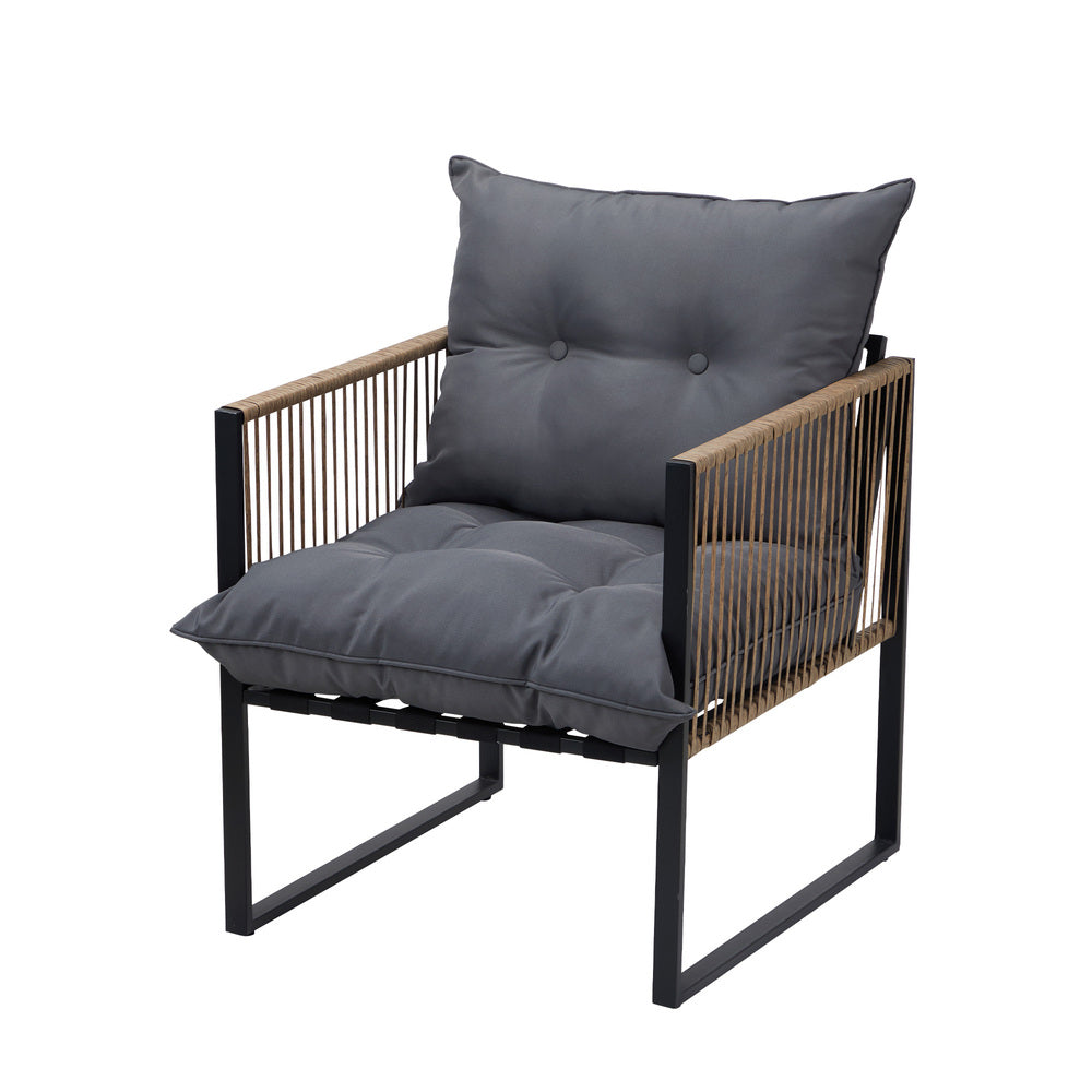 Livsip Outdoor Patio Set Ice Bucket Brown Table Rattan Bistro Set 3pcs