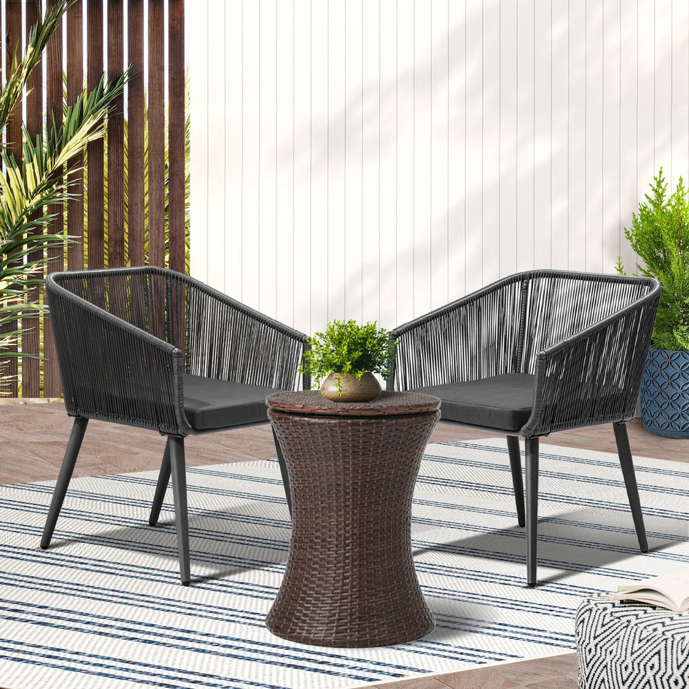 Livsip 3PCS Outdoor Lounge Setting Ice Bucket Brown Adjustable Table