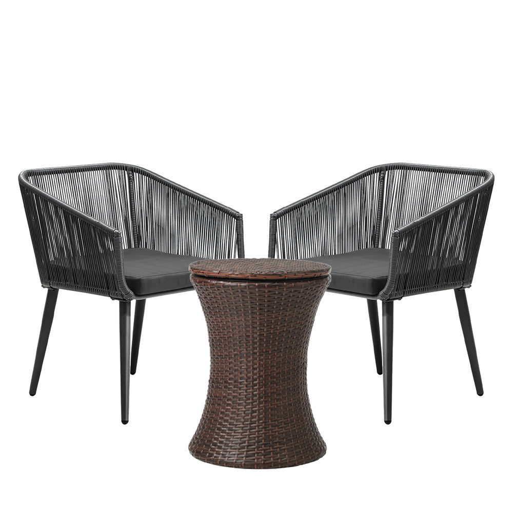 Livsip 3PCS Outdoor Lounge Setting Ice Bucket Brown Adjustable Table