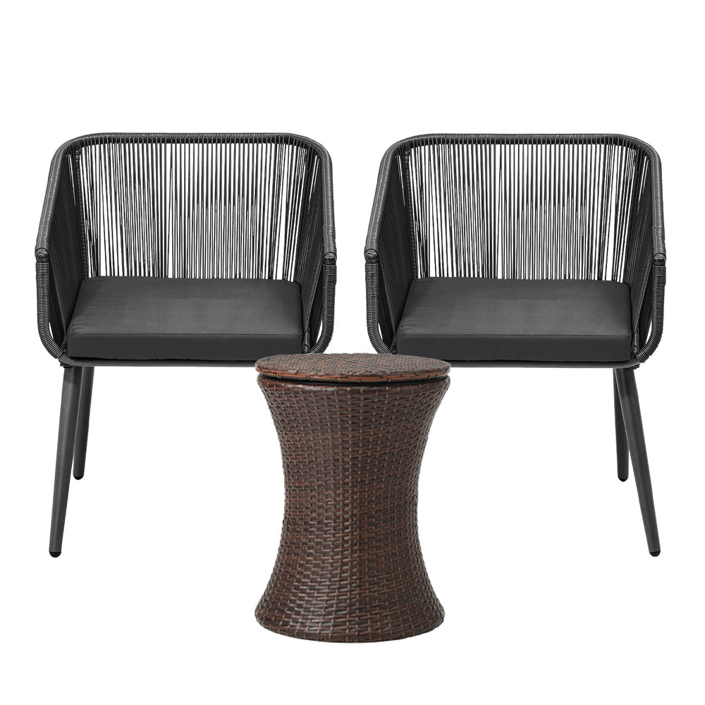 Livsip 3PCS Outdoor Lounge Setting Ice Bucket Brown Adjustable Table