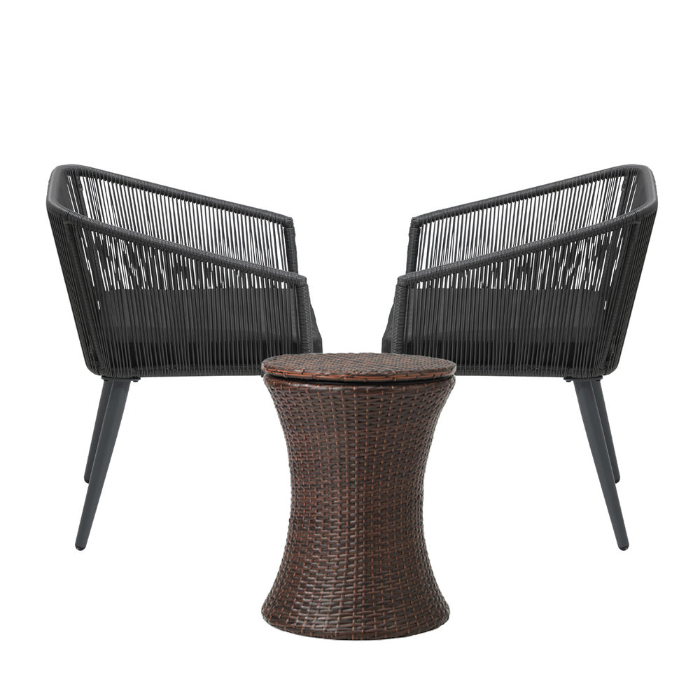 Livsip 3PCS Outdoor Lounge Setting Ice Bucket Brown Adjustable Table