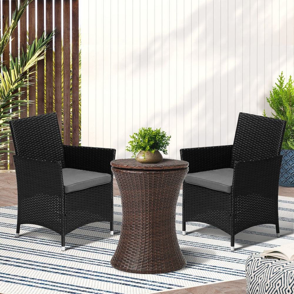 Livsip Outdoor Patio Set Ice Bucket Table Brown Bistro Setting 3pcs