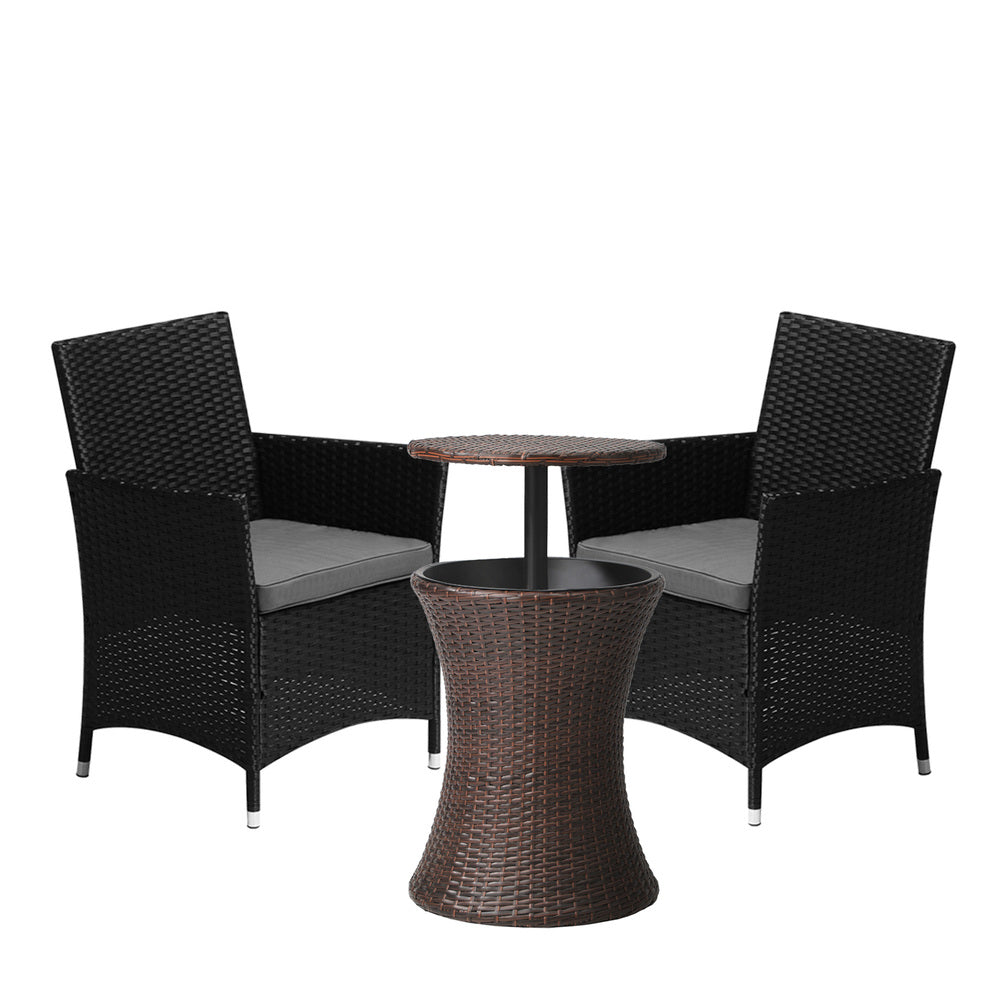 Livsip Outdoor Patio Set Ice Bucket Table Brown Bistro Setting 3pcs