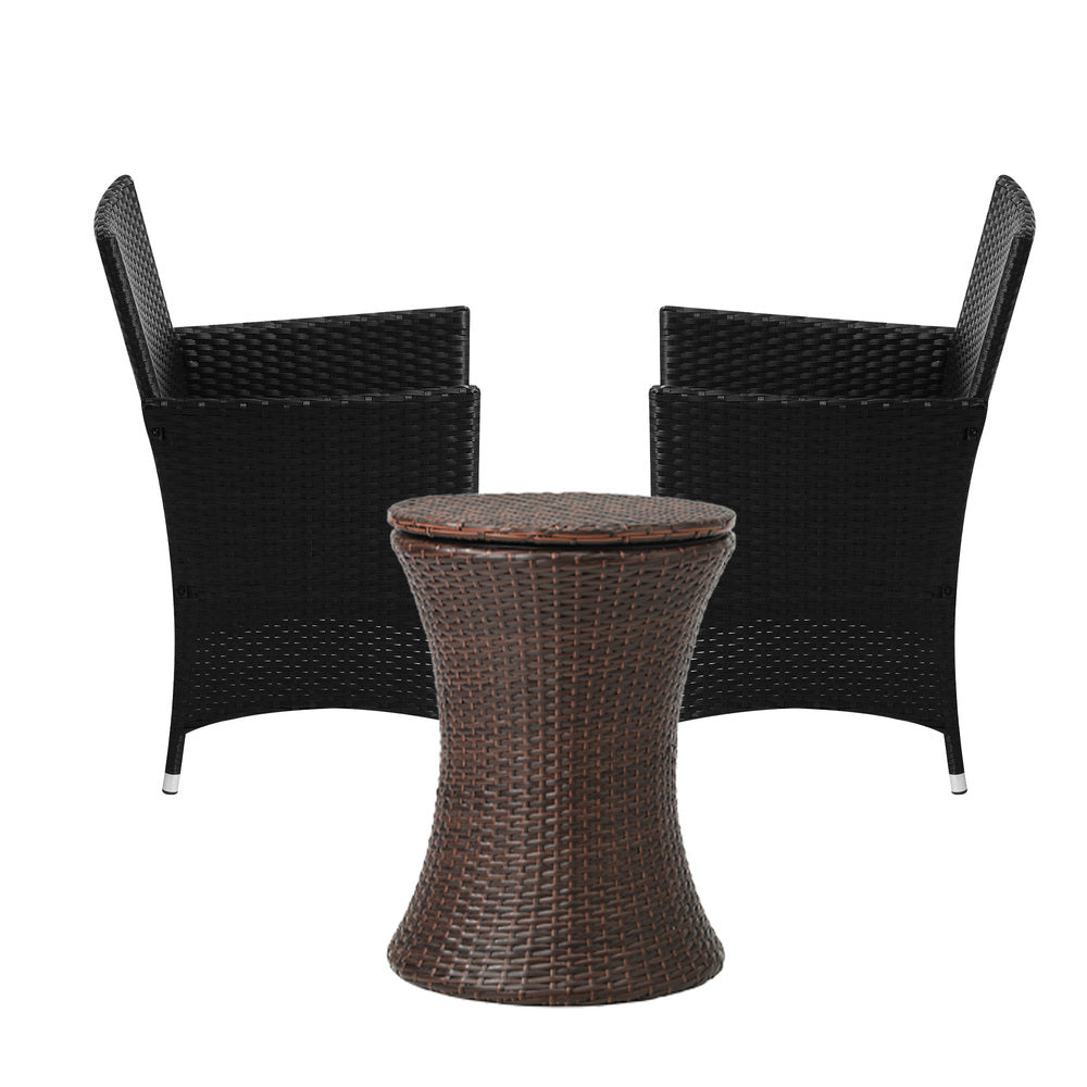 Livsip Outdoor Patio Set Ice Bucket Table Brown Bistro Setting 3pcs
