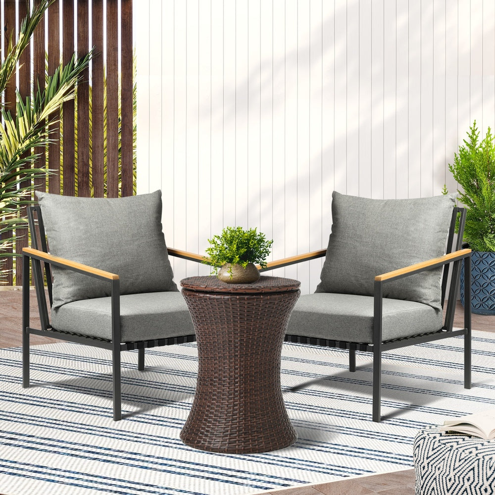 Livsip Outdoor Patio Set Ice Bucket Brown Table Sofa Setting 3pcs