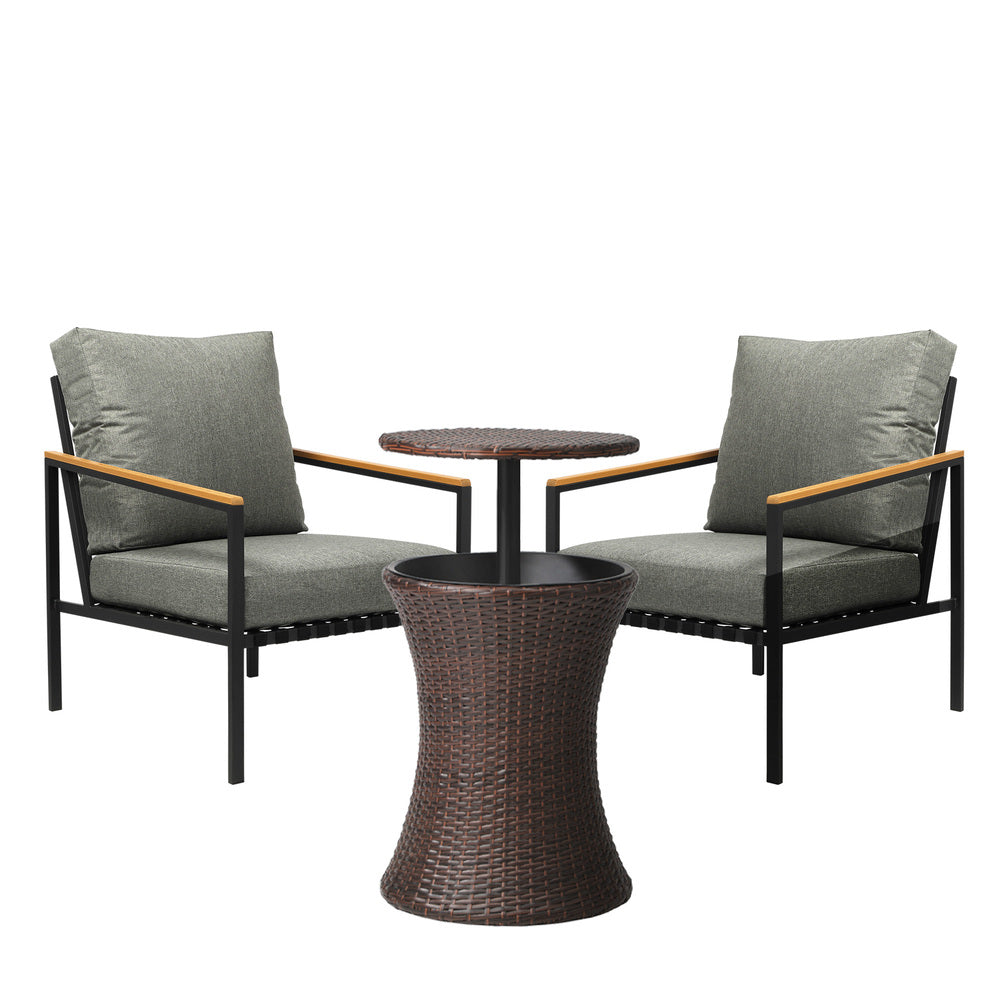 Livsip Outdoor Patio Set Ice Bucket Brown Adjustable Table Sofa Set 3pcs