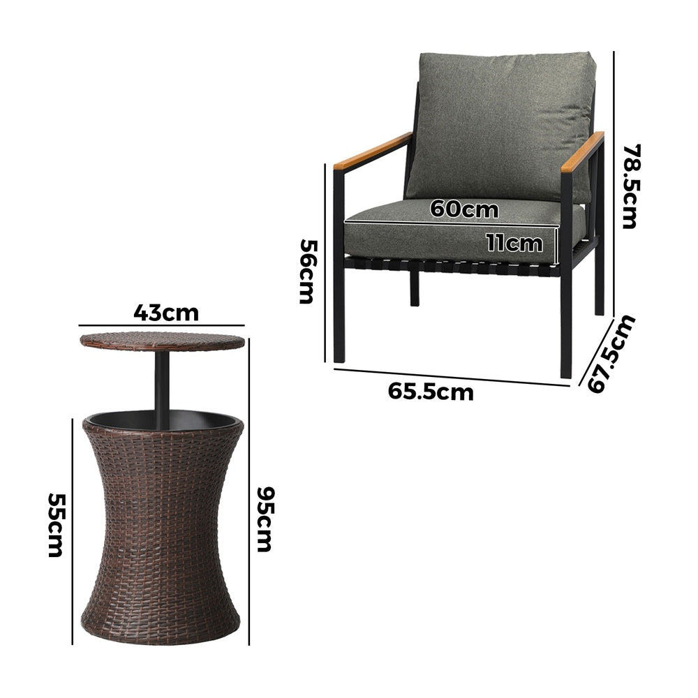 Livsip Outdoor Patio Set Ice Bucket Brown Adjustable Table Sofa Set 3pcs