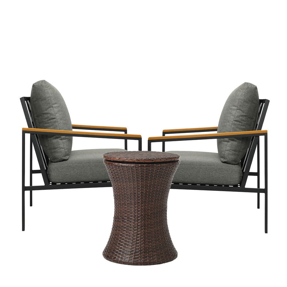 Livsip Outdoor Patio Set Ice Bucket Brown Adjustable Table Sofa Set 3pcs