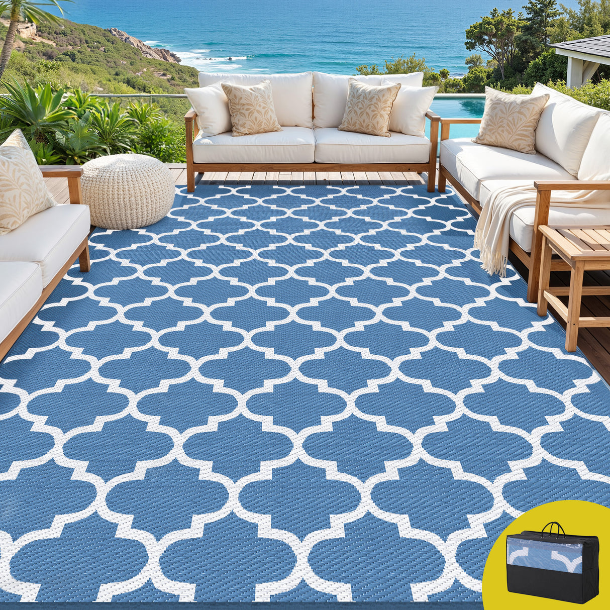 Gardeon Outdoor Rugs 274x366cm Large Carpet Reversible Area Mat PP Dual-Sided Patio Rug Blue