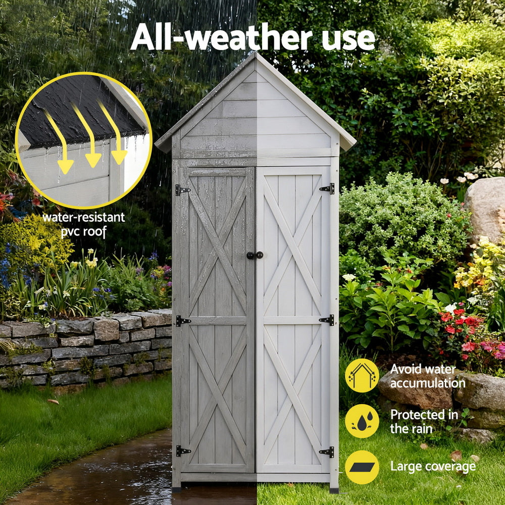 Gardeon Outdoor Storage Cabinet Cupboard Lockable Tool Organizer Shed Adjustable Grey