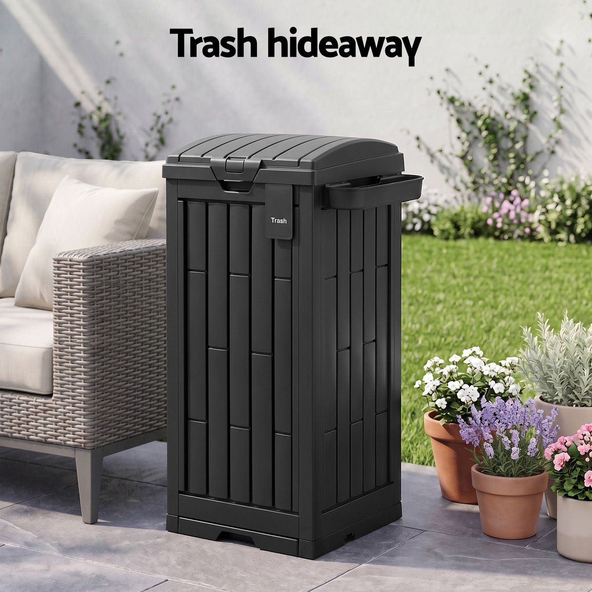 Gardeon Outdoor Trash Cans Polypropylene Patio Hideaway Bin 110L Black