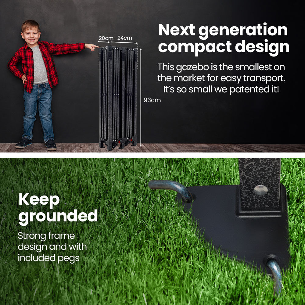 RED TRACK 3.6x2.2m Ultra Compact Folding Gazebo, Carry bag, Portable Outdoor Popup Marquee for Camping Beach, Black