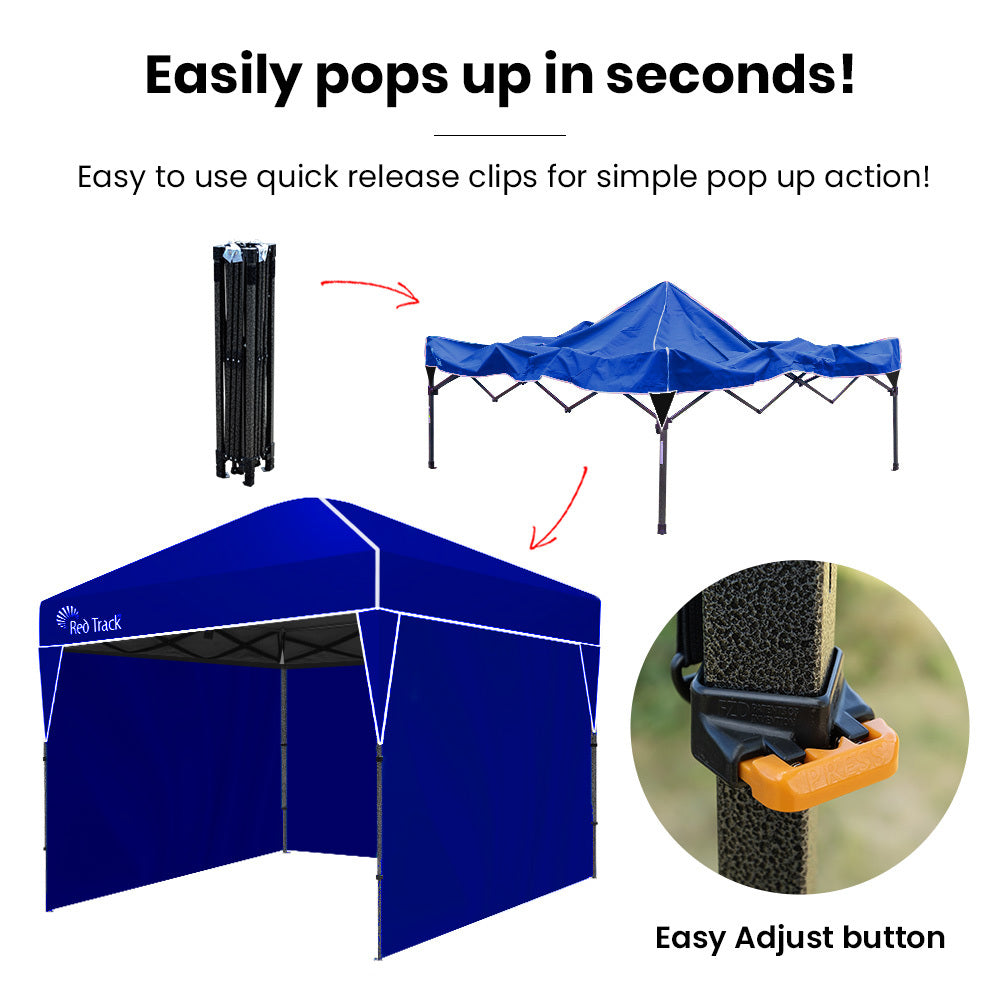 RED TRACK 3x3m Ultra Compact Folding Gazebo, Walls, Carry bag, Portable Outdoor Popup Marquee for Ca