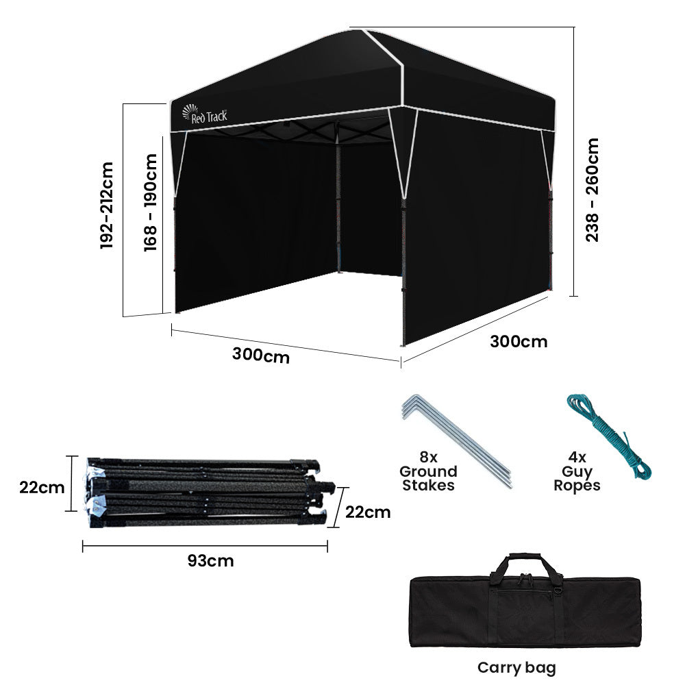 RED TRACK 3x3m Ultra Compact Folding Gazebo, Walls, Carry bag, Portable Outdoor Popup Marquee for Ca